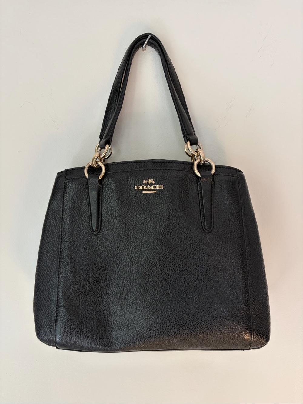 Coach Classic Black Pebbled Leather Handbag with crossbody strap